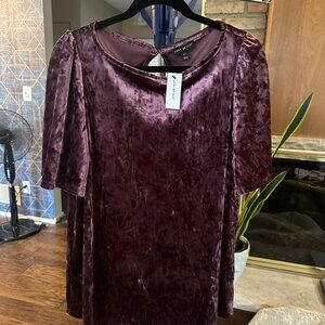 Lane Bryant NEW Womens 10/12 Crushed Velvet Top Plum Flutter Sleeve Flowy NWT